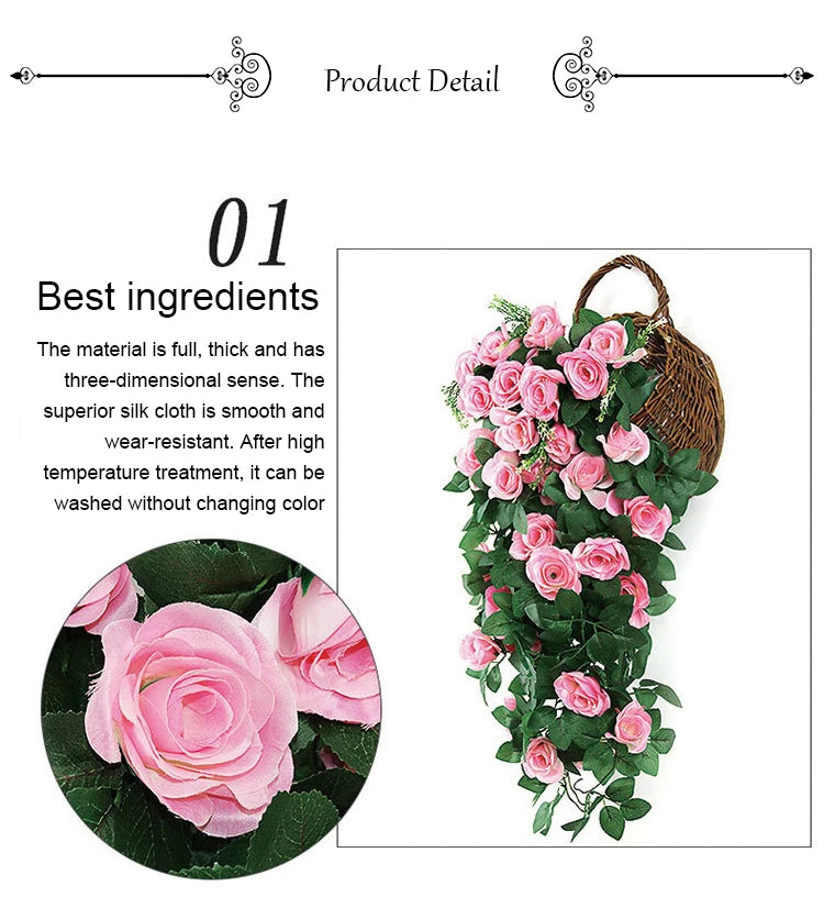 造花ハンギングローズ&アイビー壁掛け