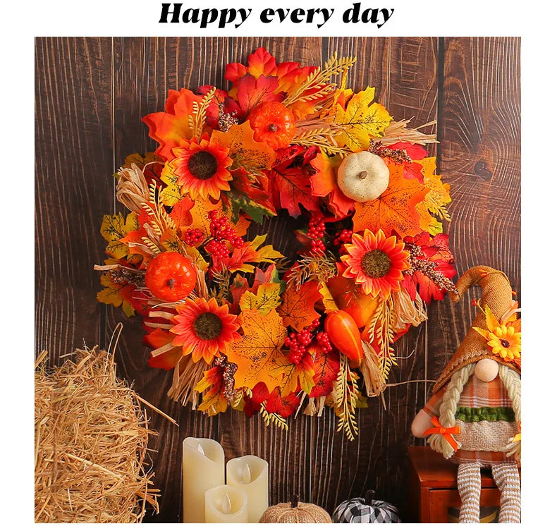 イベント・ハロウィングッズ|秋色リースカボチャとメープルリーフ装飾