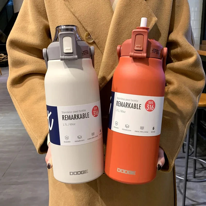 |イベント・ノベルティ用品 | 大容量サーモボトル ストロー付き ステンレス | 1.7L