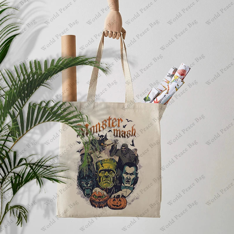 ハロウィングッズ|ハロウィン柄キャンバストートバッグ