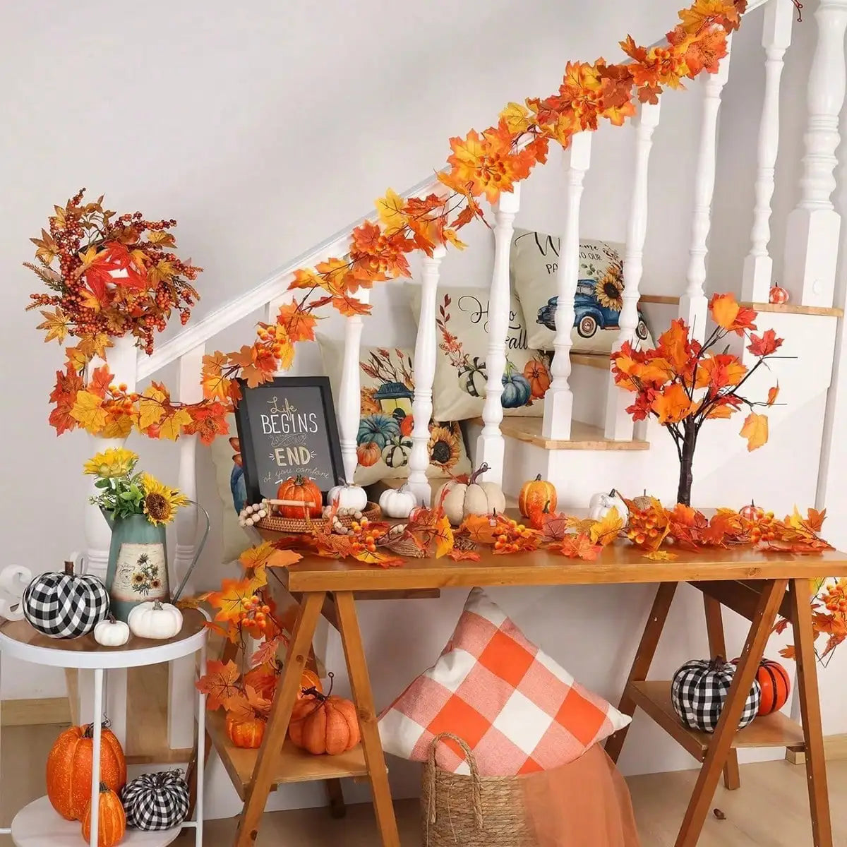 ハロウィンリース|秋のメープルリーフガーランドデコレーション