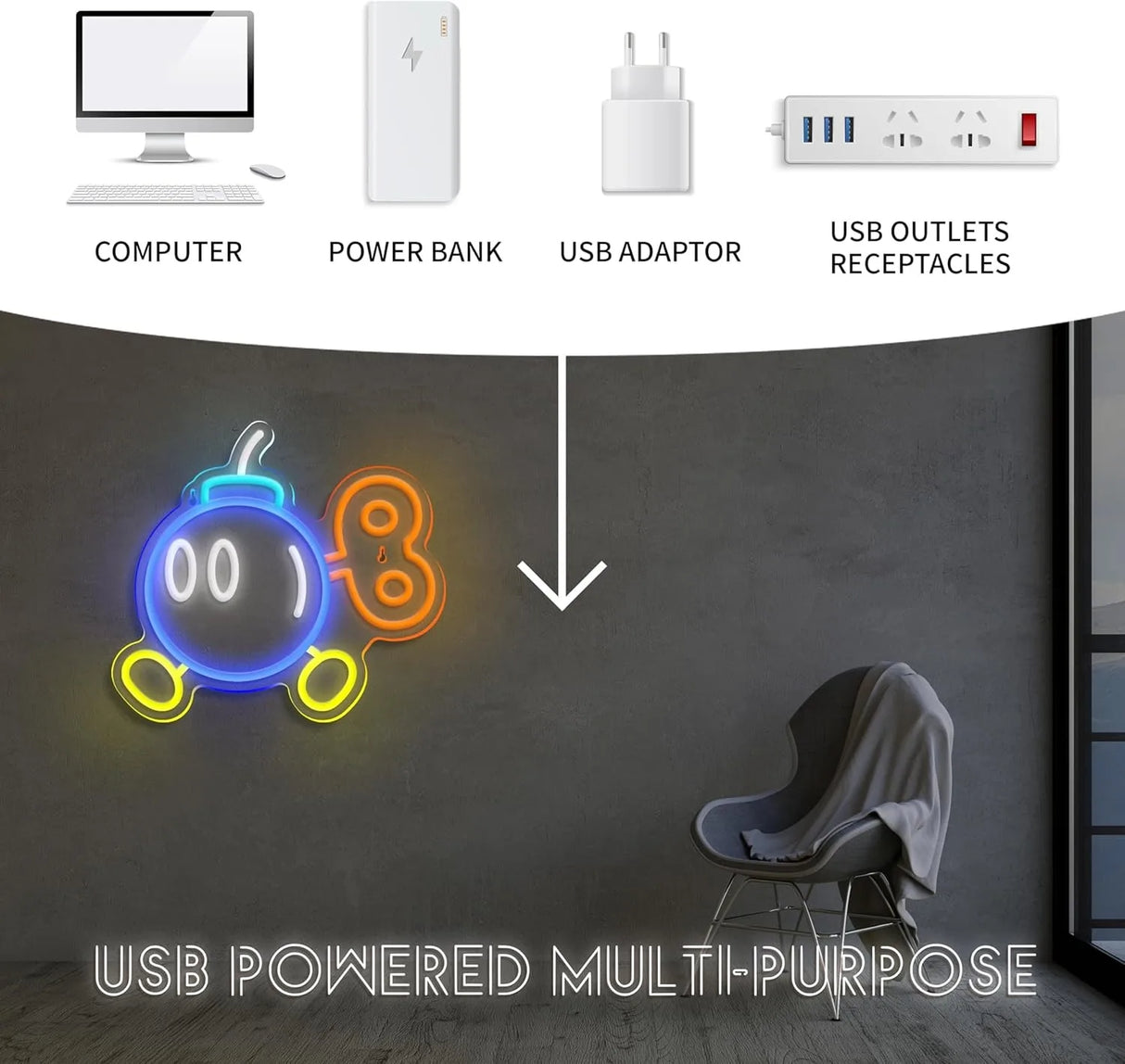 LEDネオンサイン(ネオン看板) ゲームルーム装飾 調光可能