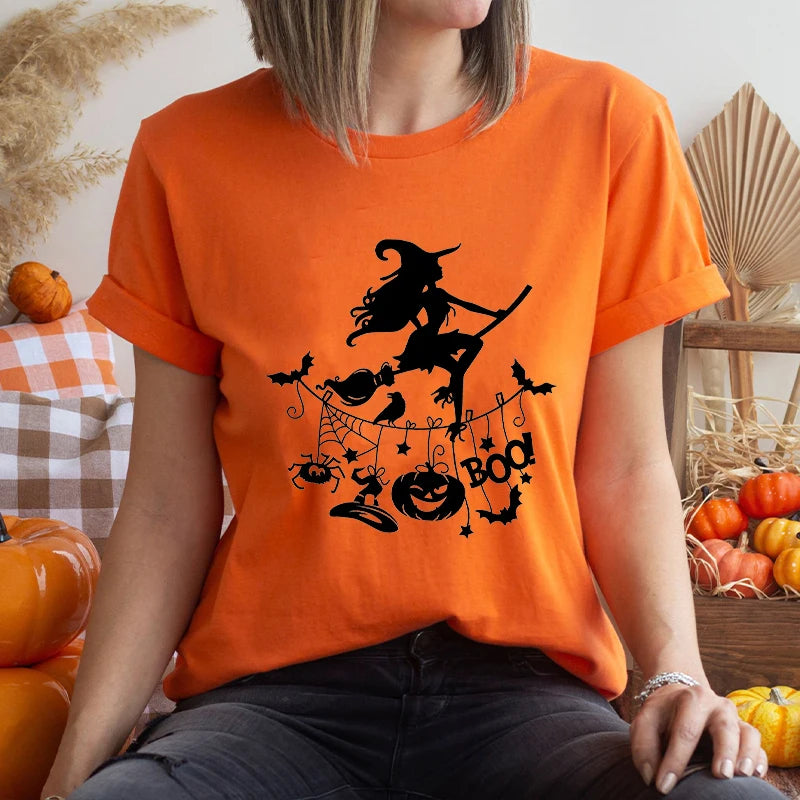 イベント・ハロウィングッズ|レディース ハロウィン魔女柄Tシャツ (S~XXL)