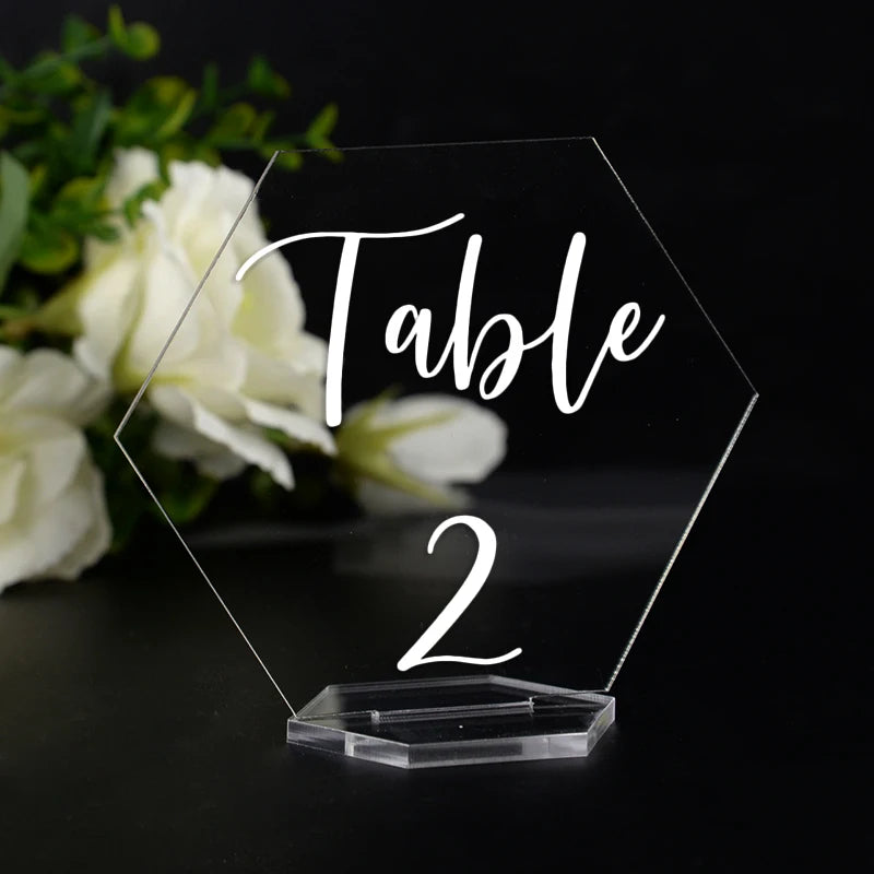 イベント・結婚式装飾|透明アクリル六角形テーブルサインセット