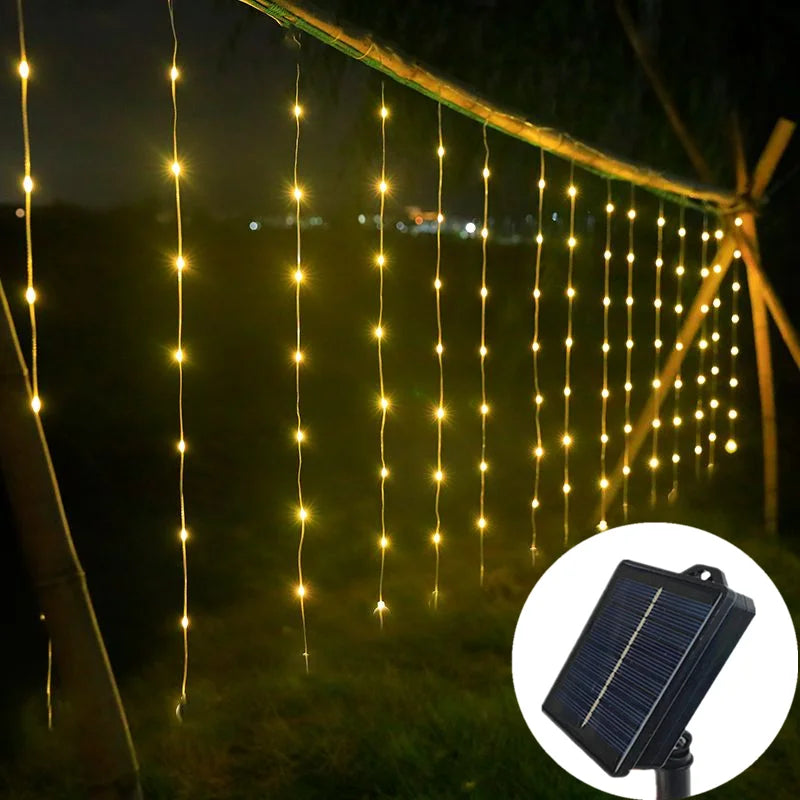 カーテンライト|ソーラーライト|イベント・クリスマス装飾|ソーラーパワLEDカーテンライト(幅3M/6M)