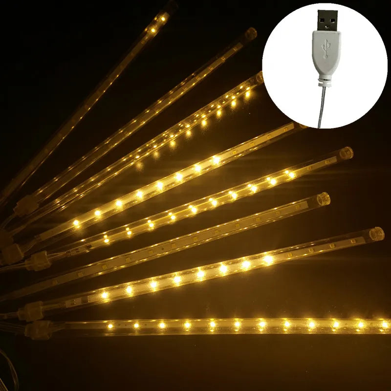 カーテンライト|イベント・クリスマス装飾|LED流星雨8連ライトUSB接続(幅2.8M)