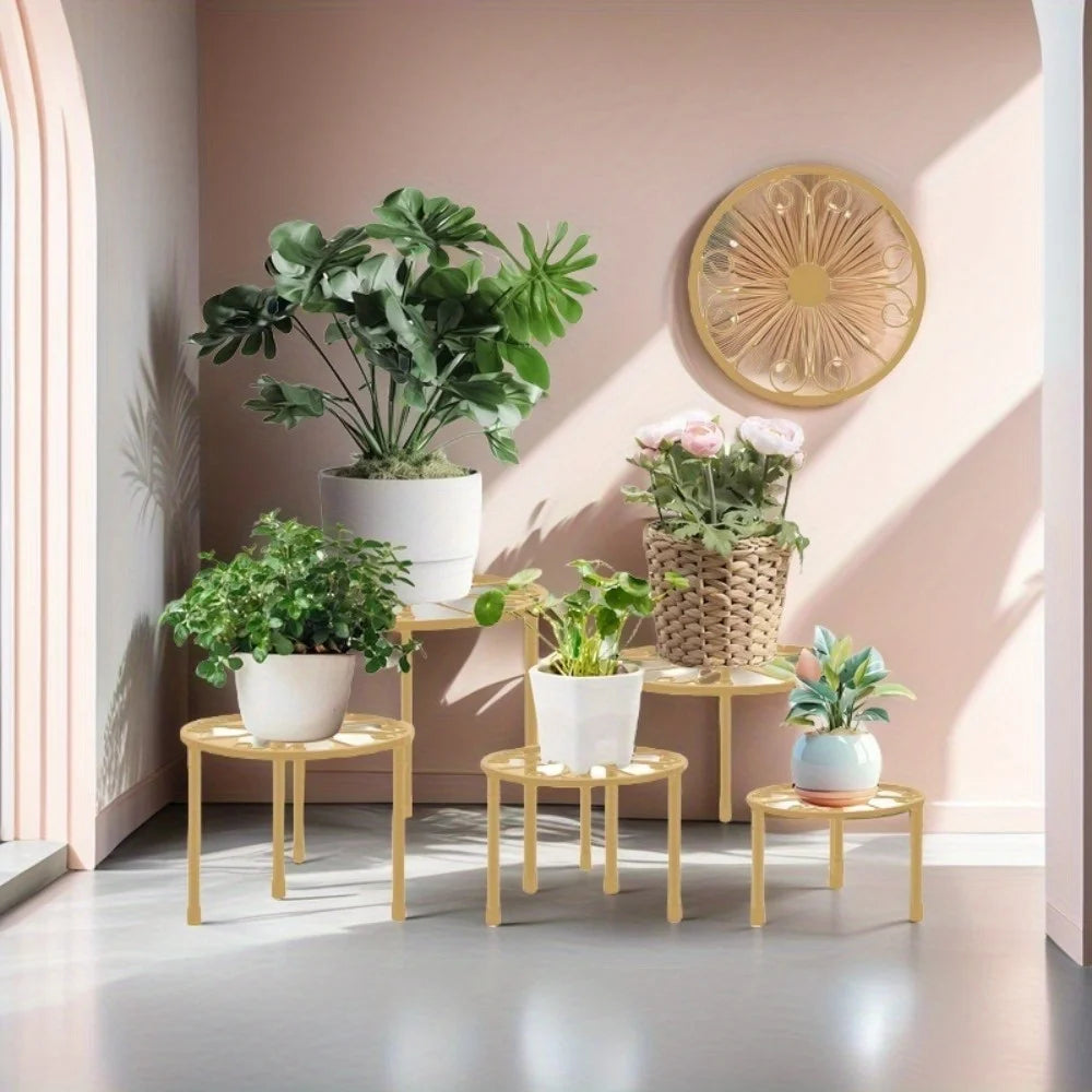 屋内外対応ゴールド植木鉢ホルダーセット