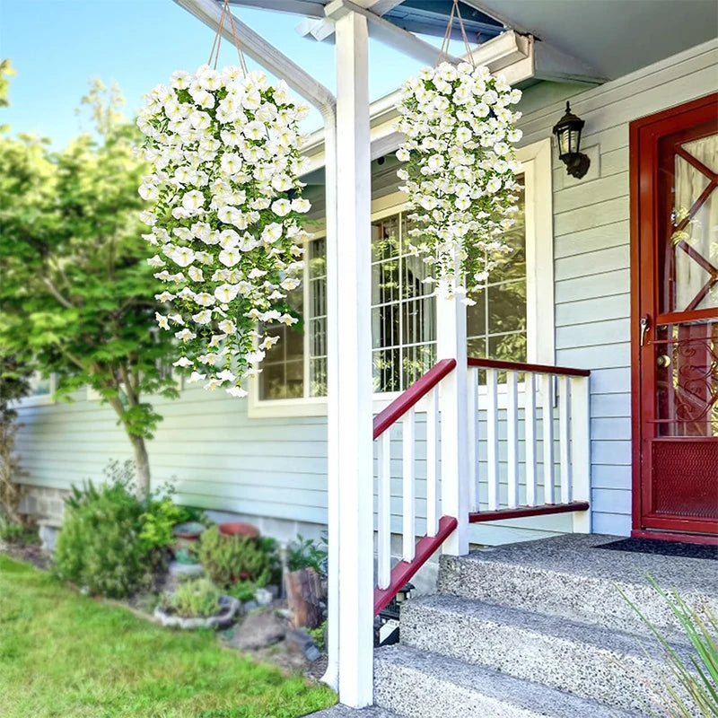 パーティー・ガーデン装飾 造花 75cmホワイト人工ペチュニア吊り下げ 手作りシルク素材