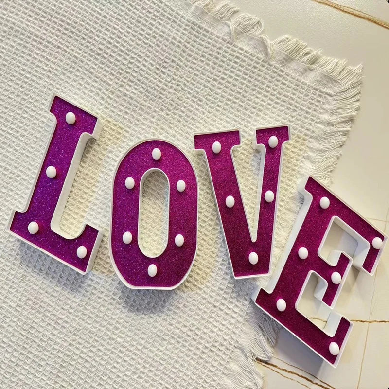 【LED装飾】LEDライト・デコレーションライト(ハート/アルファベット/数字)ピンク パープル 16cm PVC