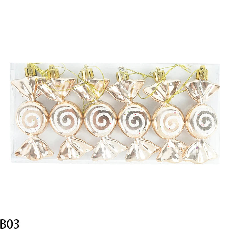 【クリスマス・インテリア用装飾】可愛い!キャンディー型オーナメントセット(6個入)