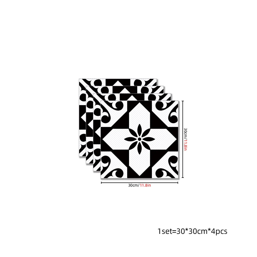 DIYフロアシート モノトーンモダン柄タイル風 ステッカー 4枚入 パターン