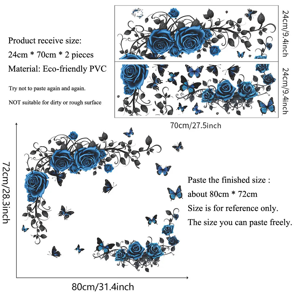 DIY・インテリア装飾用 ローズ柄壁紙プリント 80㎝×72㎝ アンティーク調バラ柄シート