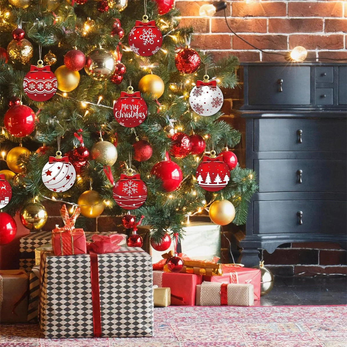 イベント・クリスマス装飾|12個セット 木製オーナメント