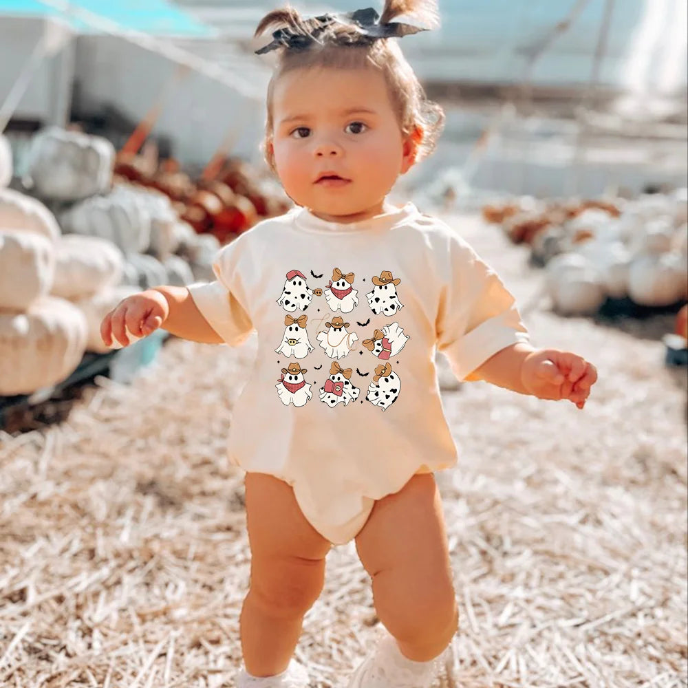 イベント・ハロウィングッズ|ゴースト柄プリント半袖ロンパース(6〜24ヶ月)