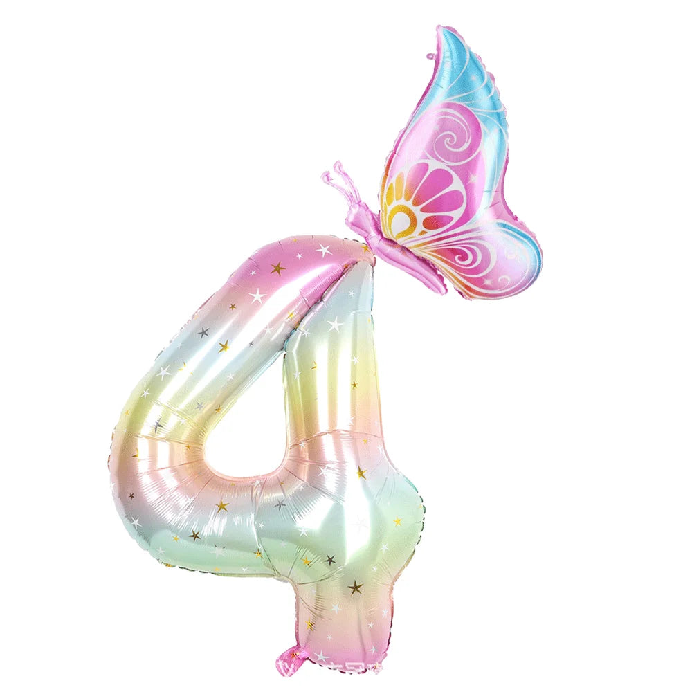 バルーン装飾 数字・バタフライなどレインボーカラーバルーン 誕生日用