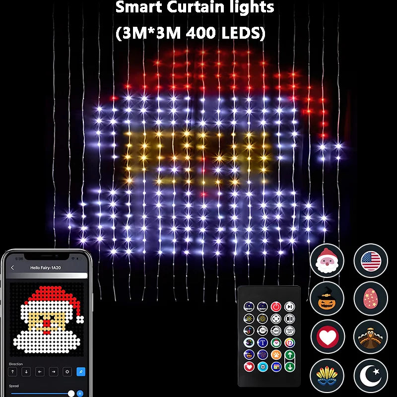 カーテンライト|イベント・クリスマス装飾|Bluetooth対応スマートカーテンライト(幅1.6~3M)