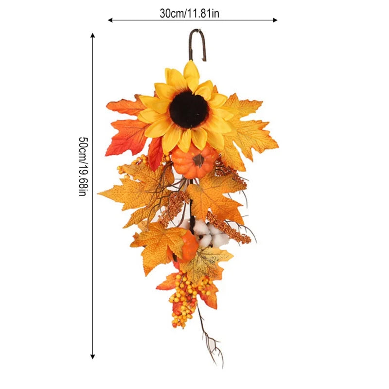 イベント・ハロウィングッズ|秋の彩りスワッグ 50cm ひまわりと紅葉