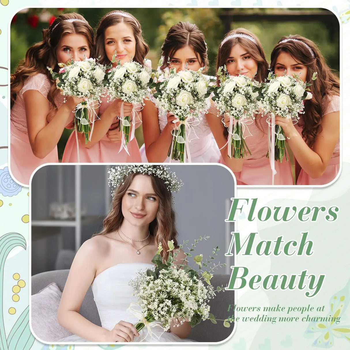 パーティー・インテリア装飾|造花カスミソウ・ユーカリセット (10/15本)