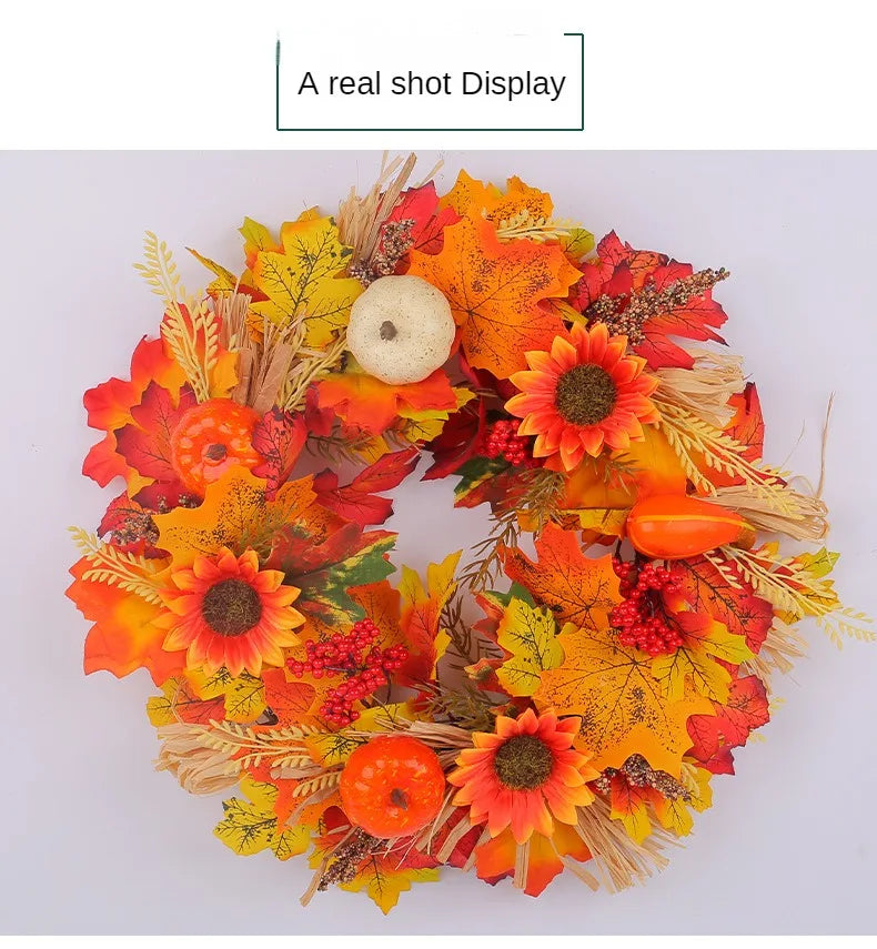 イベント・ハロウィングッズ|秋色リースカボチャとメープルリーフ装飾