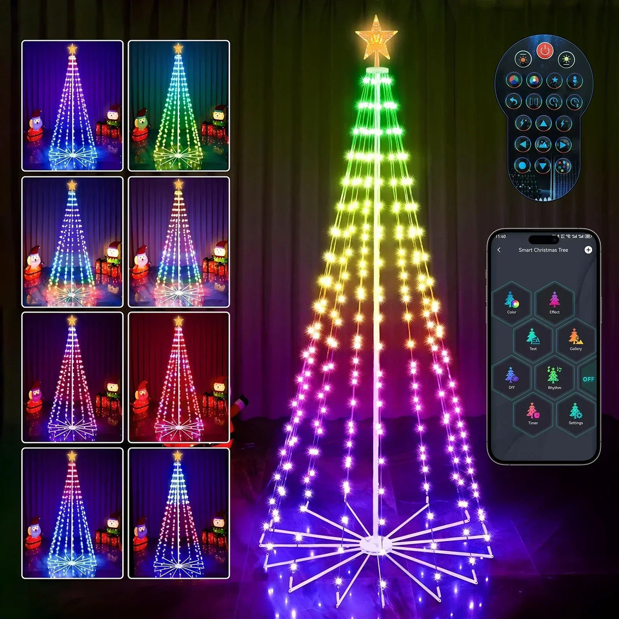 地引テスト用2.1M Smart Lighted RGB Christmas Tree APP & Remote Control Star Topper Outdoor DIY APP Controlled Lighted Christmas Tree Light