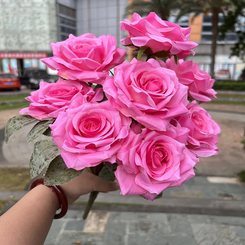 パーティー・インテリア装飾| 造花ダイヤモンドローズブーケ9輪1束(50c)