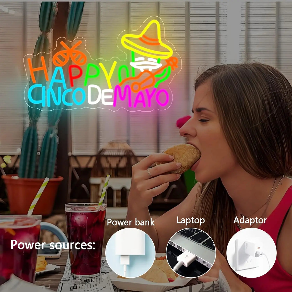 ハッピーカクタスLEDネオンサイン(ネオン看板) 調光可能