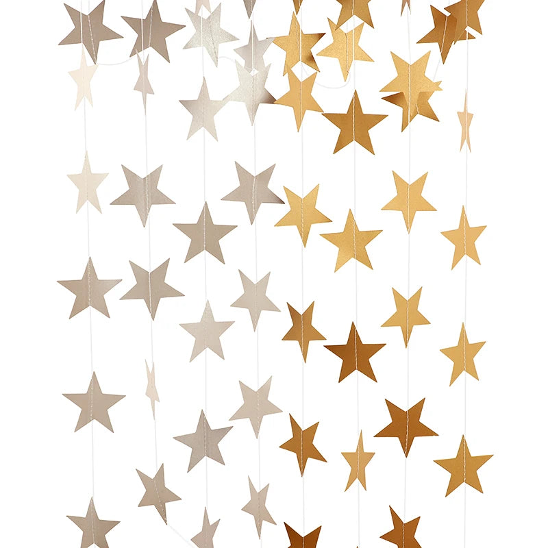 イベント・クリスマス装飾|カラフル星型バナー ゴールドシルバーガーランド