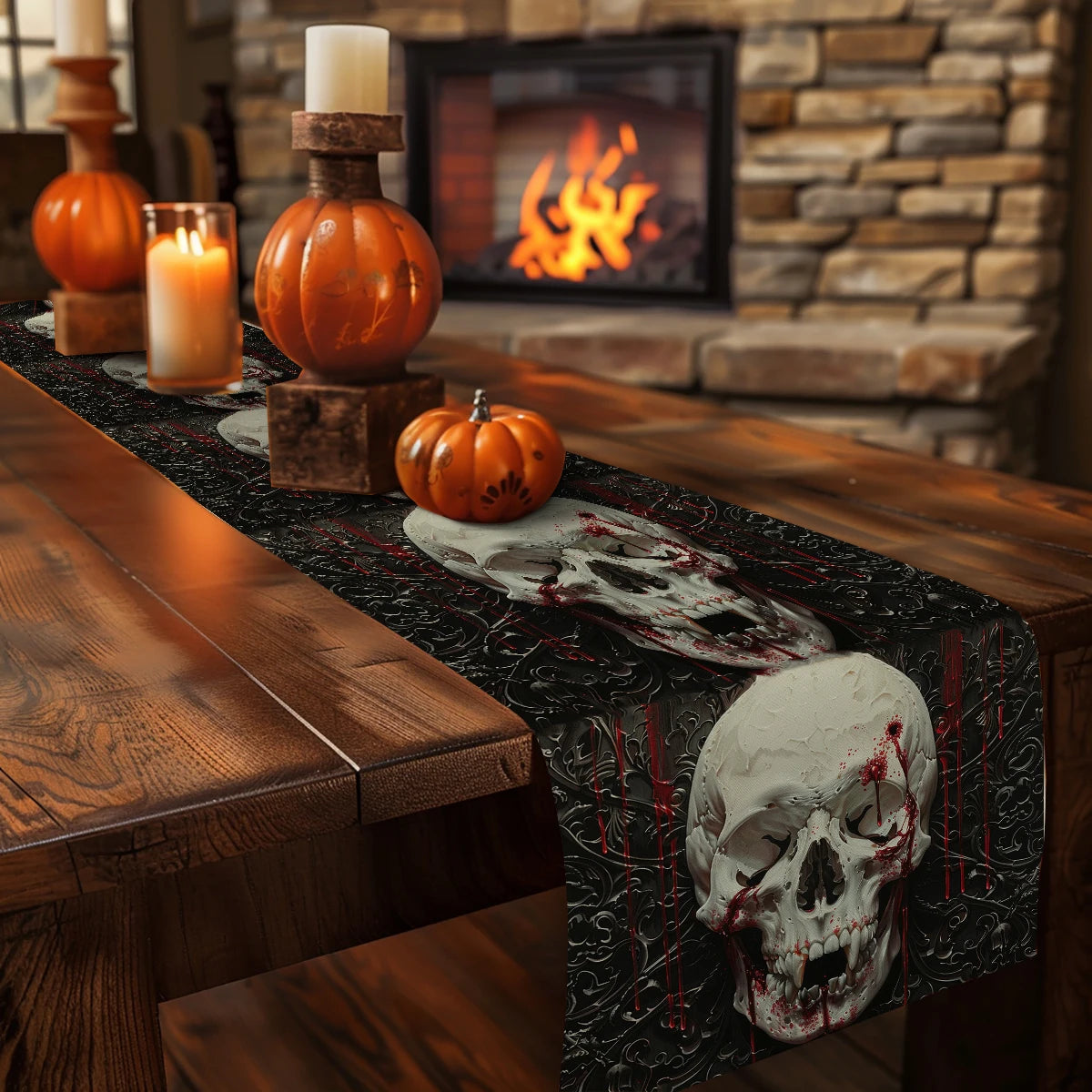 イベント・ハロウィングッズ|スカル柄 テーブルランナー 装飾