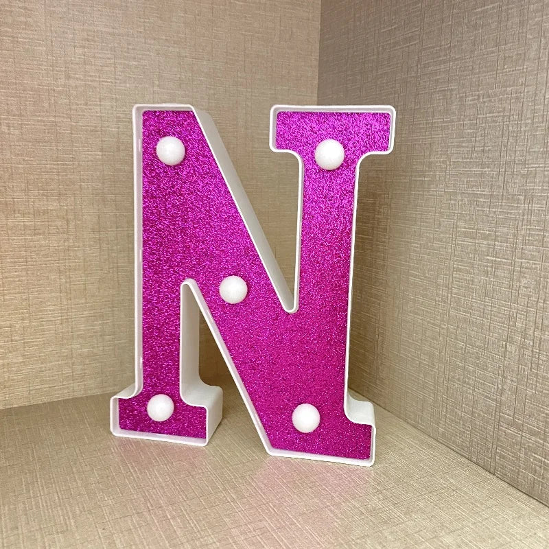 【LED装飾】LEDライト・デコレーションライト(ハート/アルファベット/数字)ピンク パープル 16cm PVC