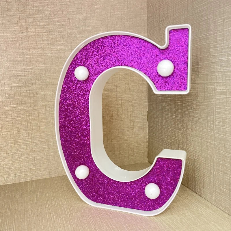 【LED装飾】LEDライト・デコレーションライト(ハート/アルファベット/数字)ピンク パープル 16cm PVC