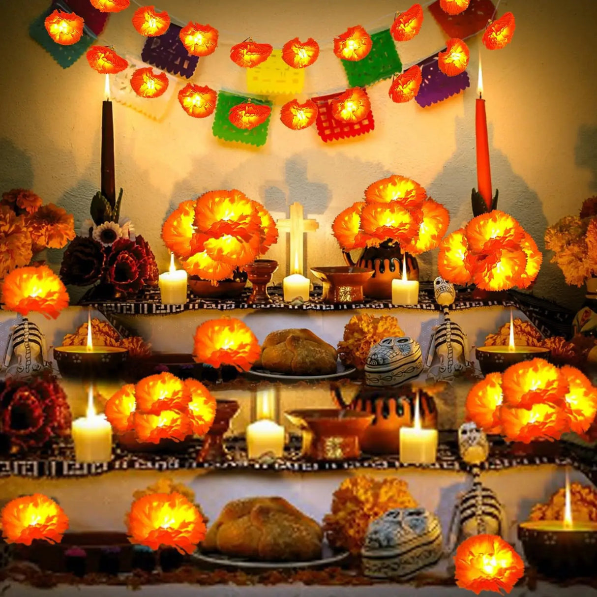 イベント・ハロウィン装飾|マリーゴールドガーランドライト デコレーション(1.5M/3M)