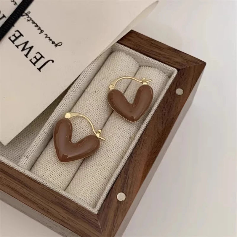 ワインレッドハート型ペンダントイヤリング