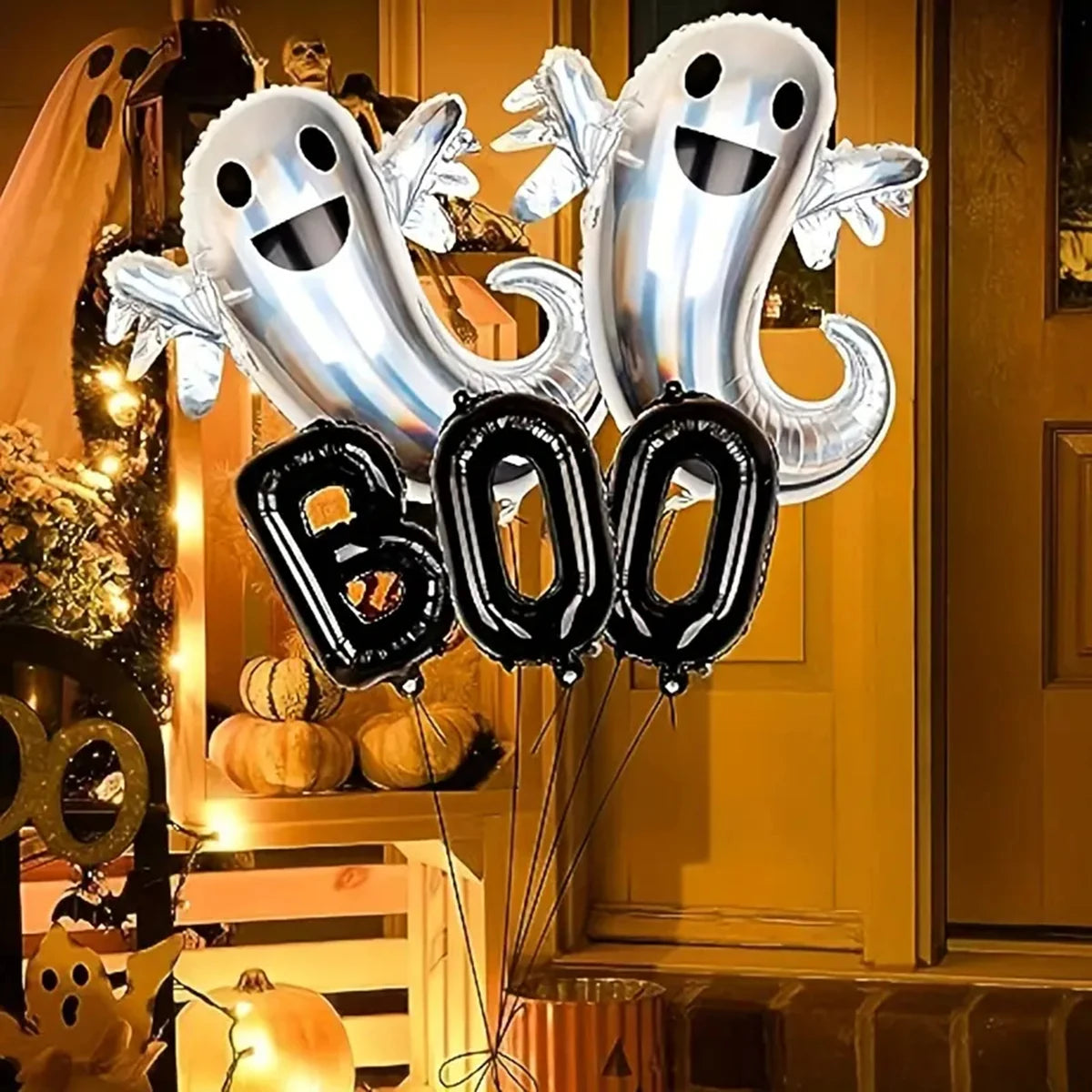 イベント・ハロウィン装飾|シルバーゴースト型バルーンセット(3個/5個)