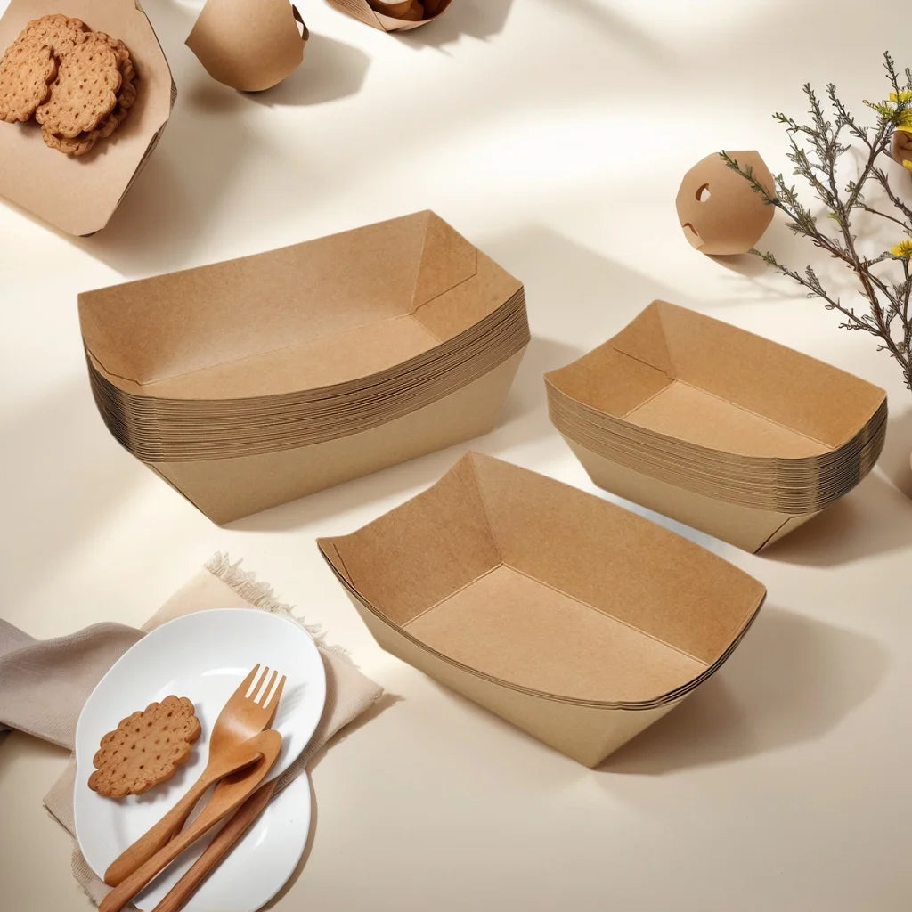 |イベント・ノベルティ用品 | 電子レンジ可 クラフト紙トレイセット |S/M/Lサイズ