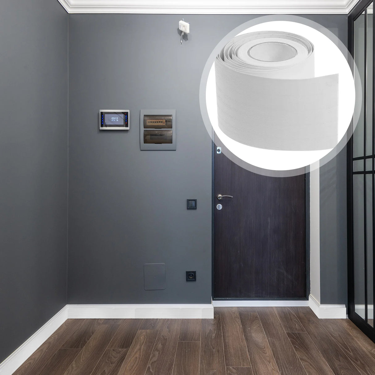 壁面装飾 幅木風 木目調粘着ボーダーシート 幅10㎝×500㎝ ナチュラル