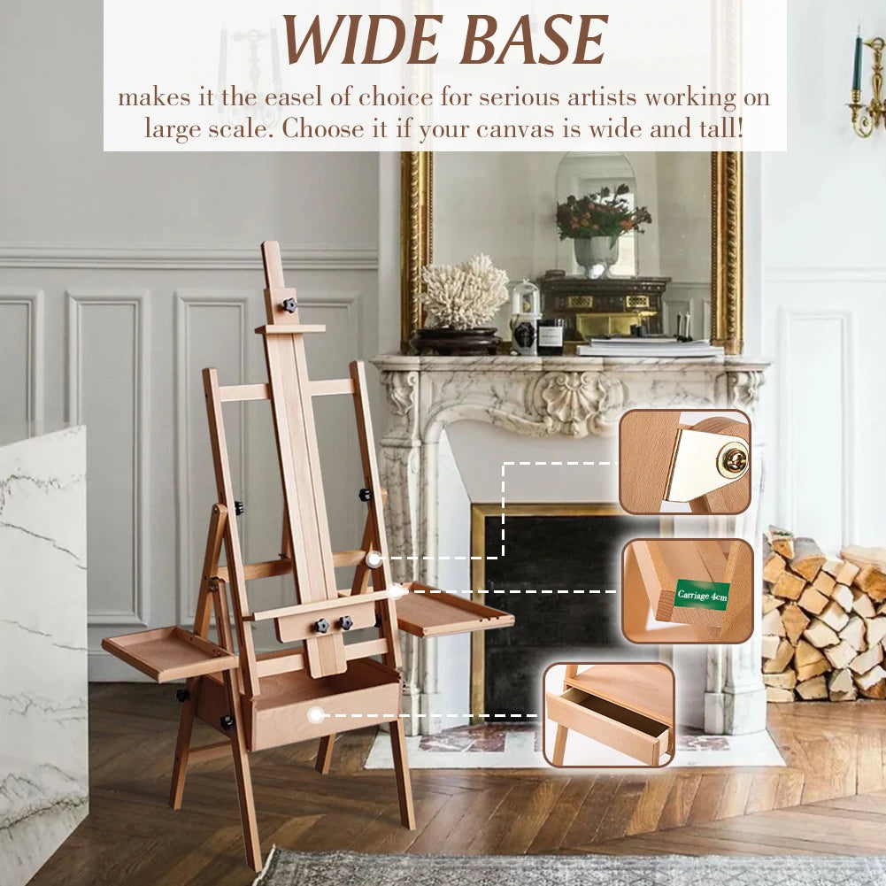 引き出しトレイ付き多機能ブナ材イーゼル