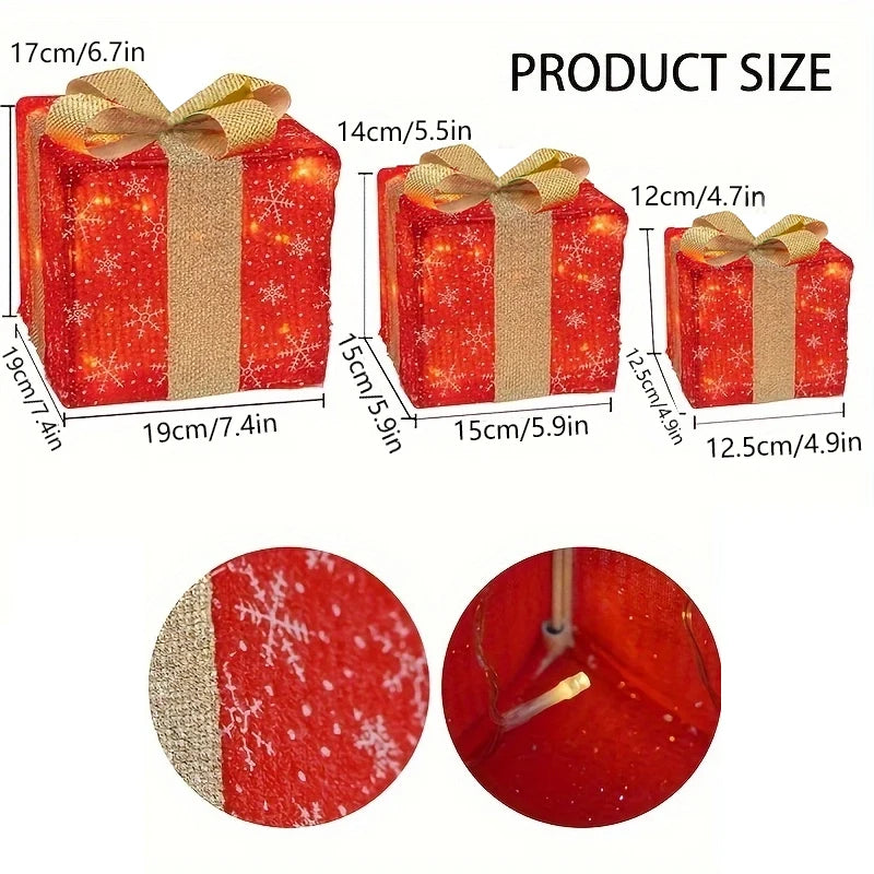 モチーフライト|イベント・クリスマス装飾|LEDリボン付きクリスマスギフトボックス(3個セット)