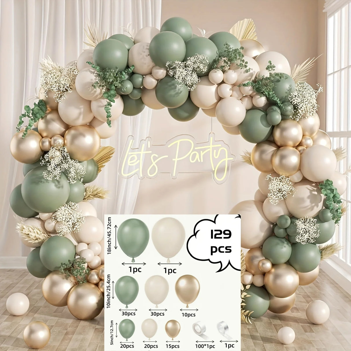 イベント・バルーン装飾 アンティークカラーバルーンセット 129個入 メタルカラー
