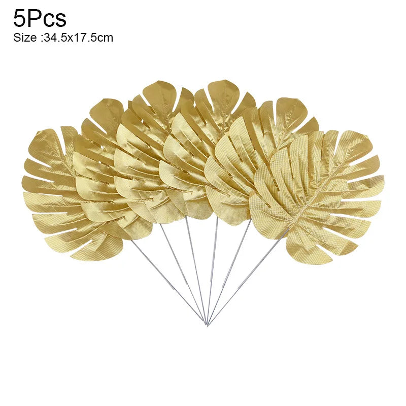 人工トロピカルヤシの葉・5個入り・ゴールドシルク・タートルリーフ