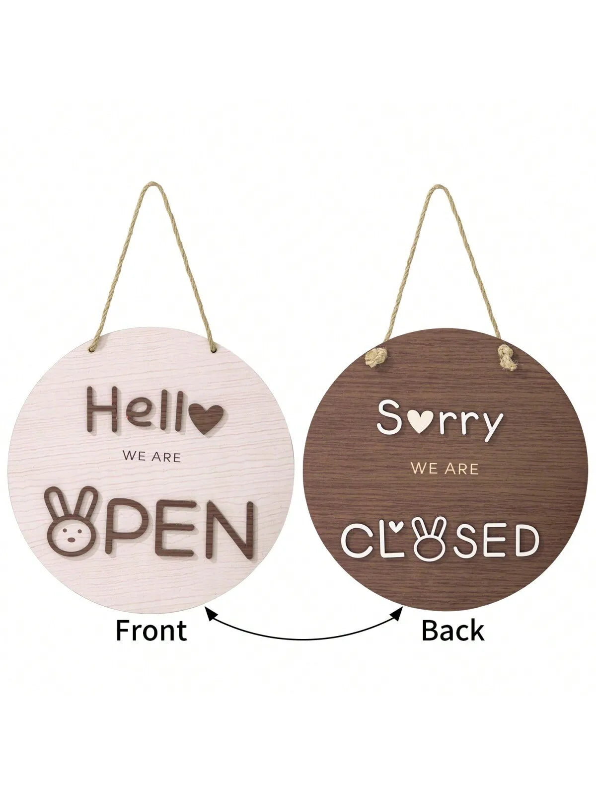 3D両面オープン&クローズ木製ボード吊り下げ看板(ウサギ/イヌ)