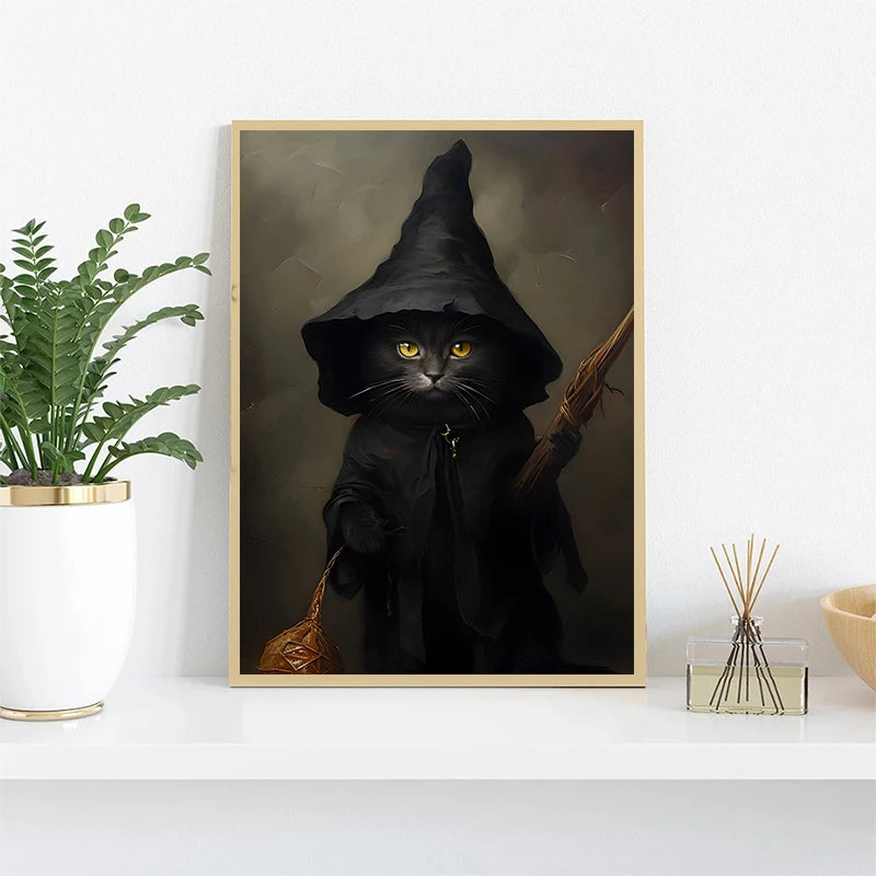 イベント・ハロウィングッズ|黒猫とフクロウのキャンバスアート