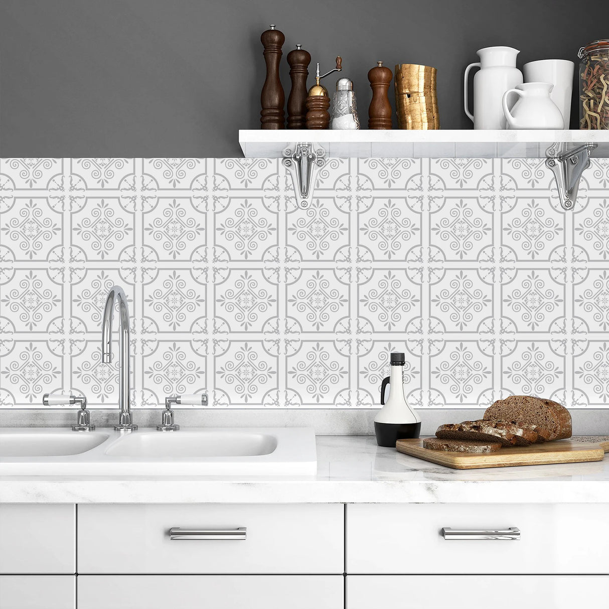 DIYフロアシート モダン柄タイル風パターンシート ステッカー 幅20cm x 300cm