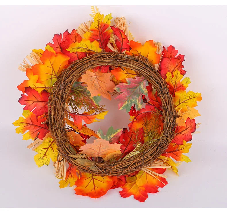 イベント・ハロウィングッズ|秋色リースカボチャとメープルリーフ装飾