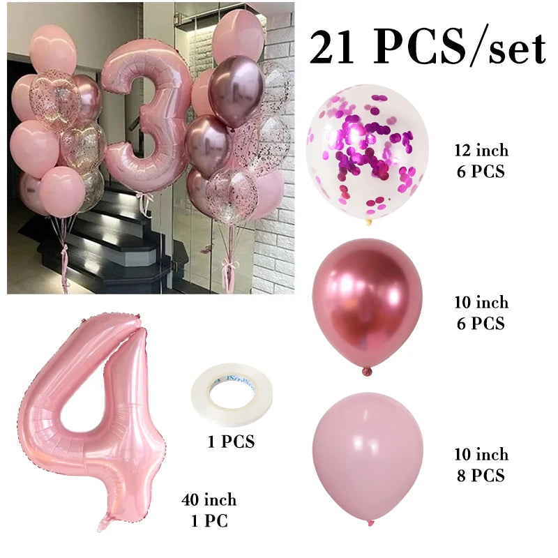 イベント・バルーン装飾 |ピンク数字バルーンセット | 21個