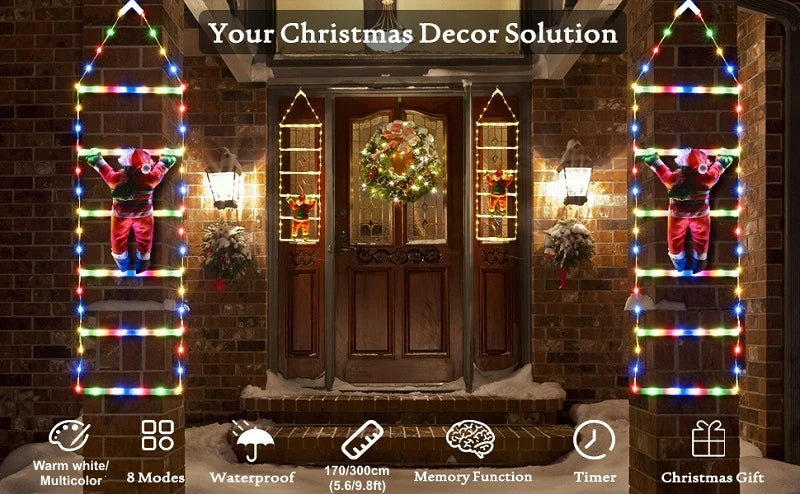 イベント・パーティー装飾|LEDクリスマス装飾セット はしご&サンタ(1.7M)