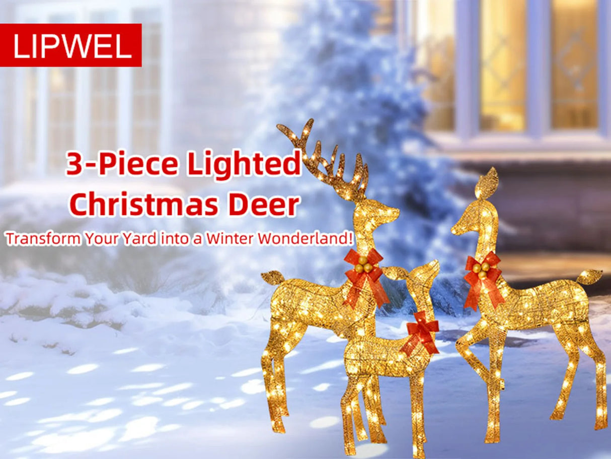 モチーフライト|イベント・クリスマス装飾|屋外用LDEライト付きトナカイセット(3体)