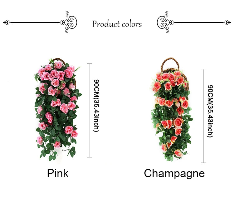 造花ハンギングローズ&アイビー壁掛け