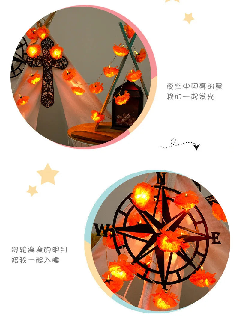 イベント・ハロウィン装飾|マリーゴールドガーランドライト デコレーション(1.5M/3M)