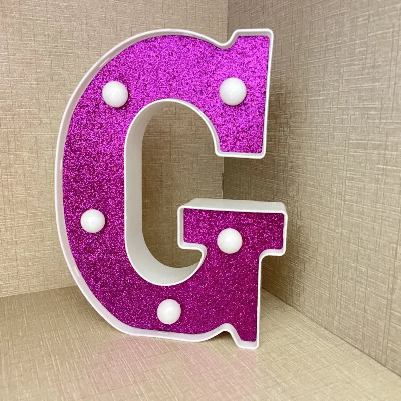 【LED装飾】LEDライト・デコレーションライト(ハート/アルファベット/数字)ピンク パープル 16cm PVC