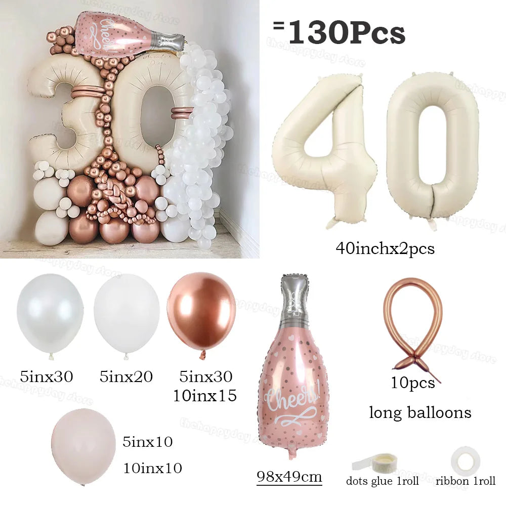 ホワイトゴールド数字バルーン(ナンバーバルーン)130個セット